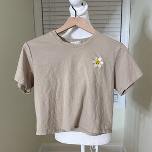 Beige Crop Top with Daisy Patch